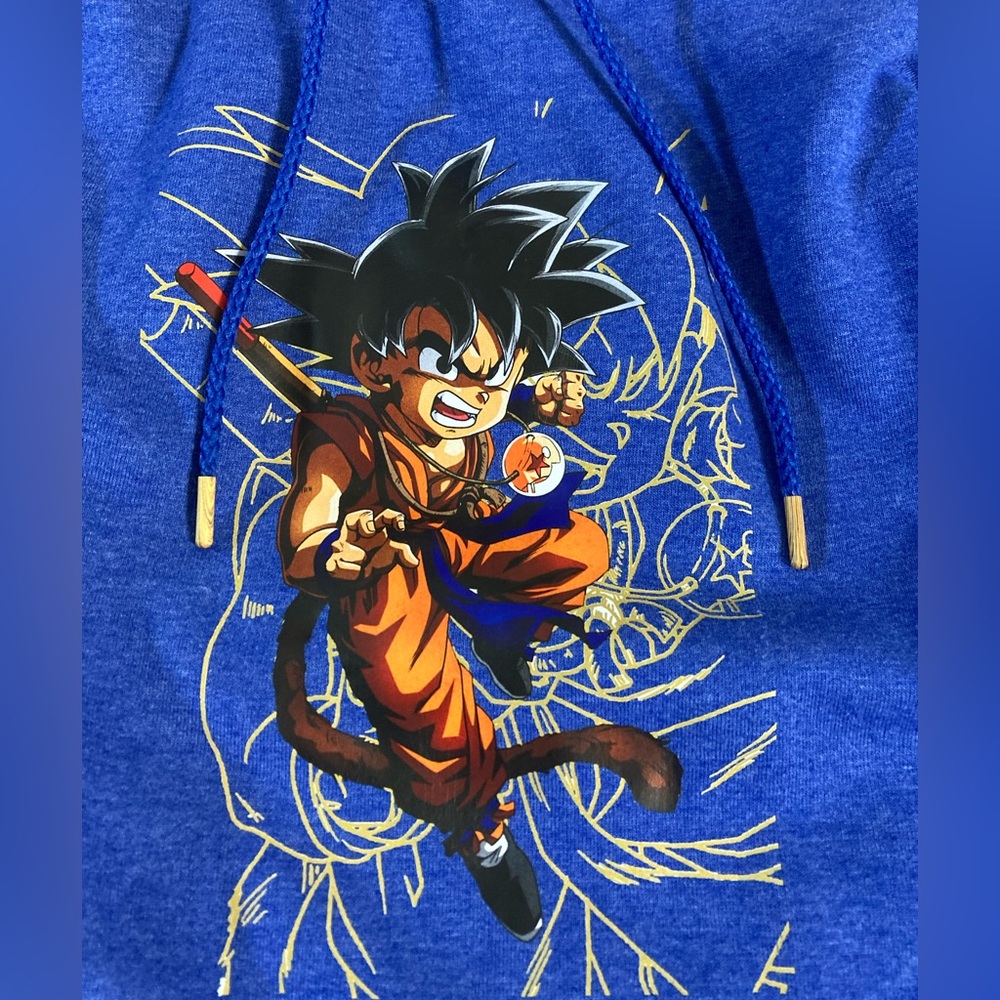 Dragon Ball Z Anime Young Goku Blue Men’s Hoodie Size M NWT